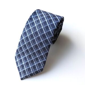 MICHAEL Michael Kors Navy, Light Blue, White Plaid Silk Blend Neck Tie - 57"